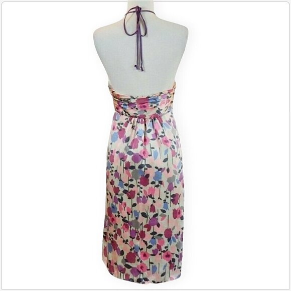 Cynthia Steffe Floral Print 100% Silk Empire Halter or Strapless Lined Dress M - Picture 3 of 4
